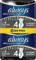 Always Ultra Secure Night hygienické vložky s krídelkami 12 ks