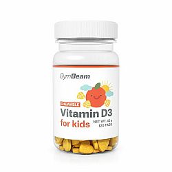 GymBeam Vitamín D3, tablety na cmúľanie pre deti 120 tabliet pomaranč