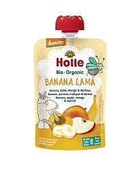 HOLLE Banana Lama Bio ovocné pyré banán, jablko, mango, marhuľa, 100 g (6 m+)