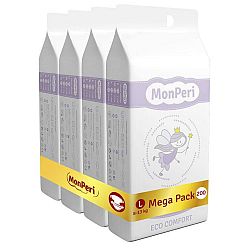 MONPERI Eco Comfort Plienky jednorazové L (8-13 kg) 200 ks - Mega Pack