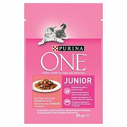 PURINA ONE Junior mini filetky s lososom a mrkvou v šťave 24x85g